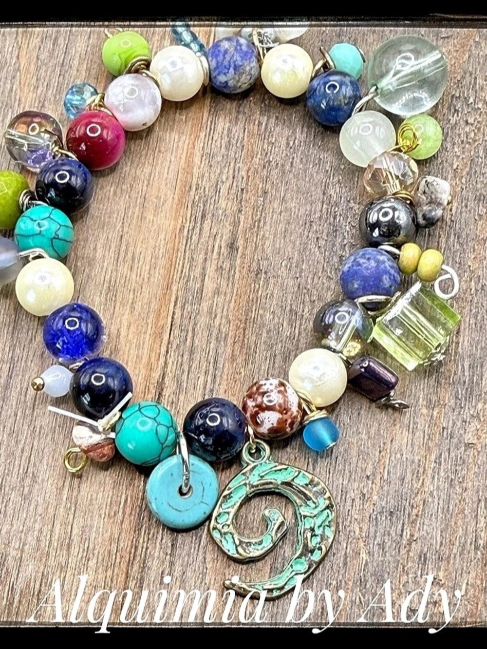 Alquimia by Ady Beaded Charm Bracelet in Blue & Turquoise Like New